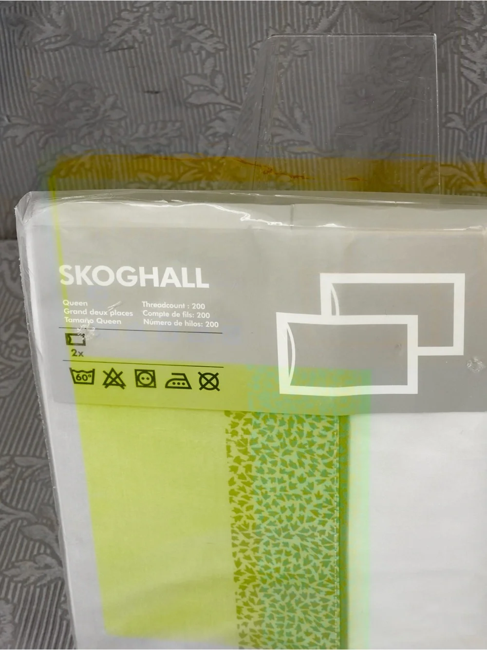 IKEA Skoghall Pillowcase Green Leaves Foliage Sz 26x26 100% Cotton Discontinued
